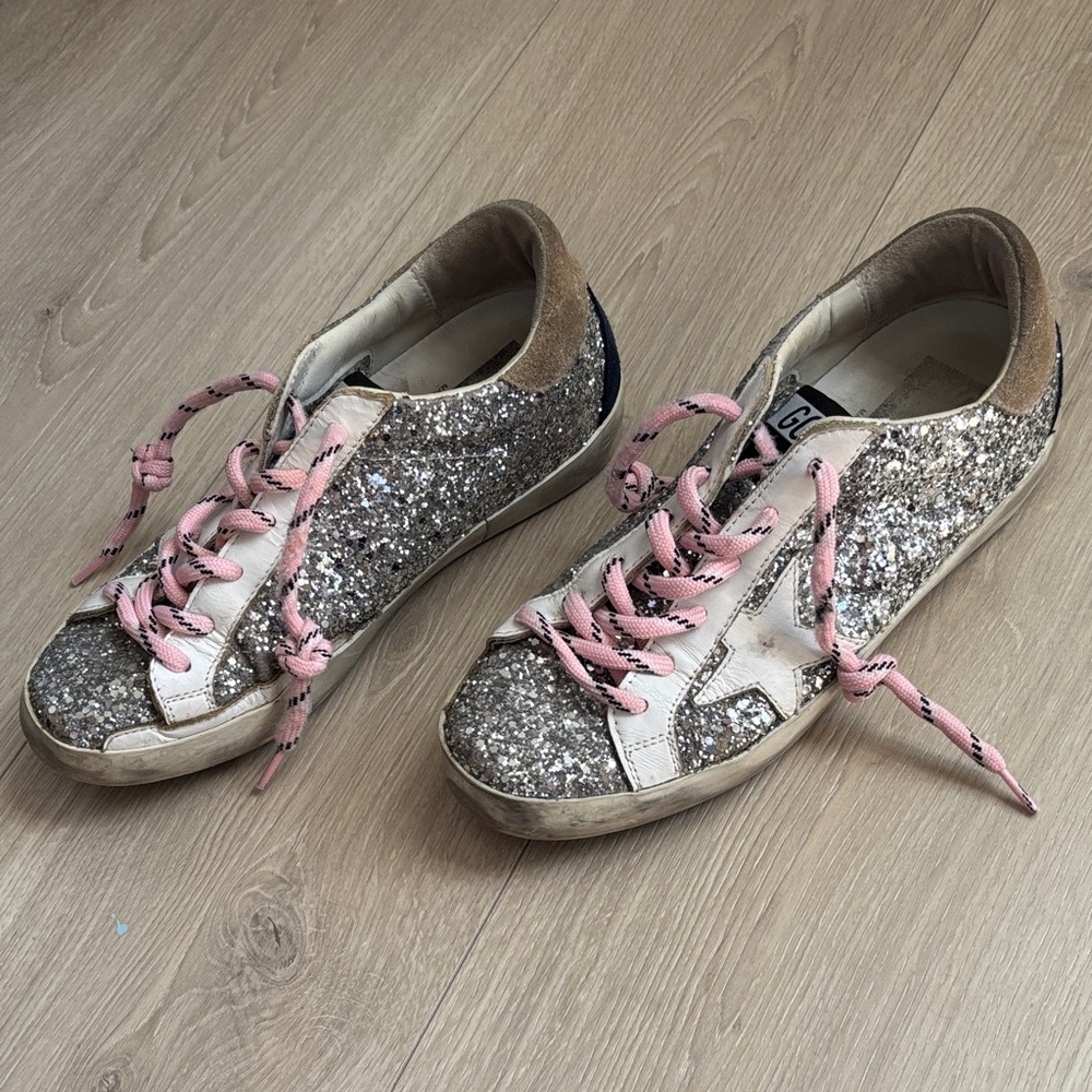 Golden Goose Glitter Sneakers with Pink Laces